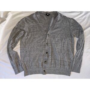 Uniqlo Linen Blend Cardigan Sweater Size Large Gray Button‎ V Neck Uniqlo Linen
